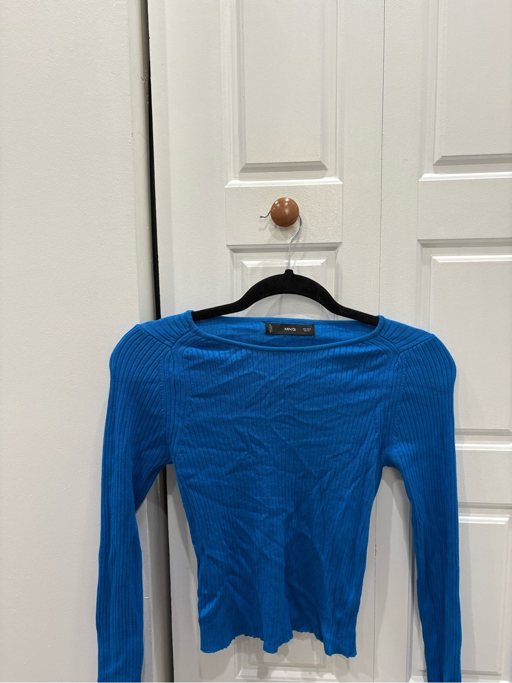 Mango Electric Blue Ribbed Long-Sleeve Top